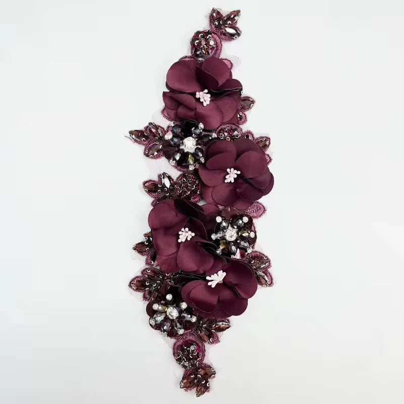 1Pcs Handcraft 3D Flower Rhinestone Beaded Applique