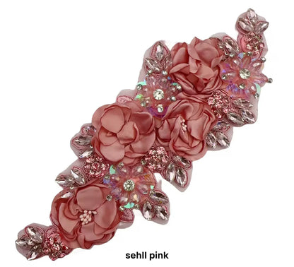 1Pcs Handcraft 3D Flower Rhinestone Beaded Applique