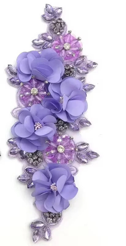 1Pcs Handcraft 3D Flower Rhinestone Beaded Applique