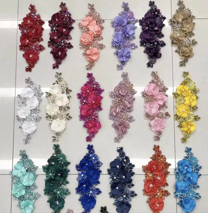 1Pcs Handcraft 3D Flower Rhinestone Beaded Applique