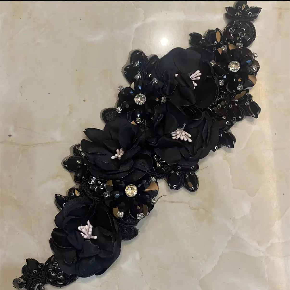 1Pcs Handcraft 3D Flower Rhinestone Beaded Applique