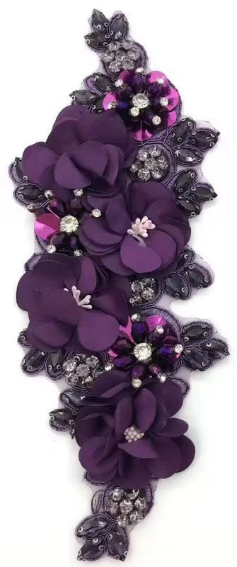 1Pcs Handcraft 3D Flower Rhinestone Beaded Applique