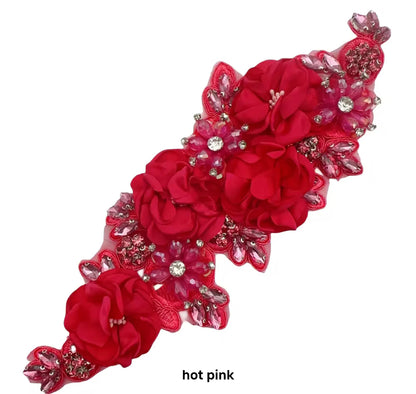 1Pcs Handcraft 3D Flower Rhinestone Beaded Applique